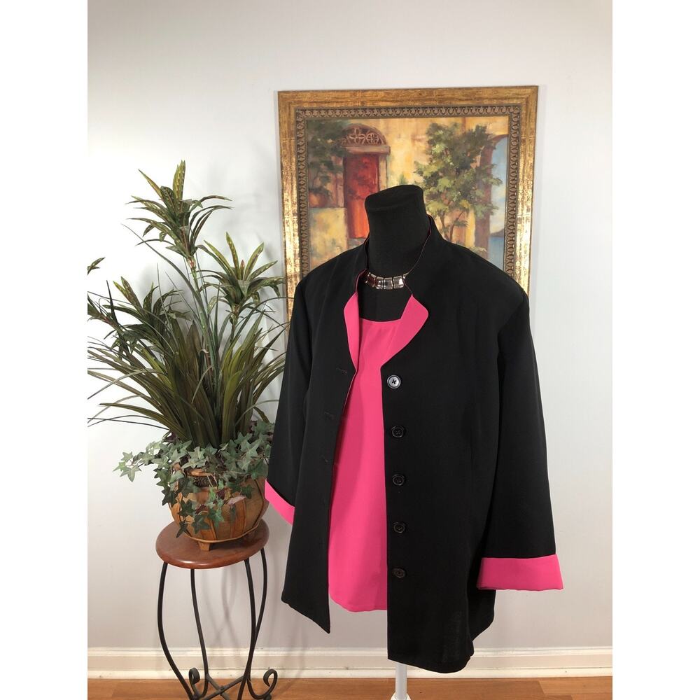 Cold Water Creek 2 Piece Blazer & Vest Women's Size 12 Black Magenta Barbiecore - Picture 5 of 9